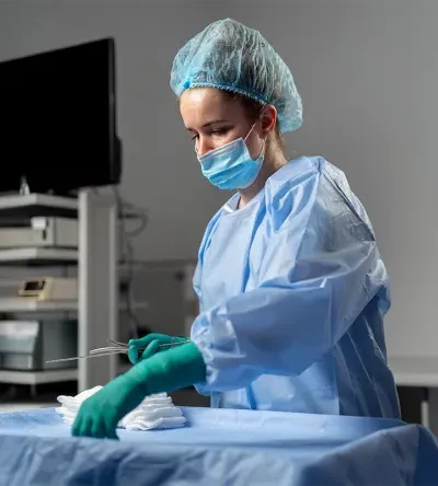 Surgical Technician laying out sterile equipment